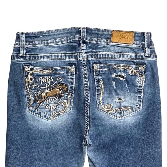 Miss Me | Women's Mid Rise Embroidered Rope and Jumping Horse Bootcut Jeans - Picture 8 of 11